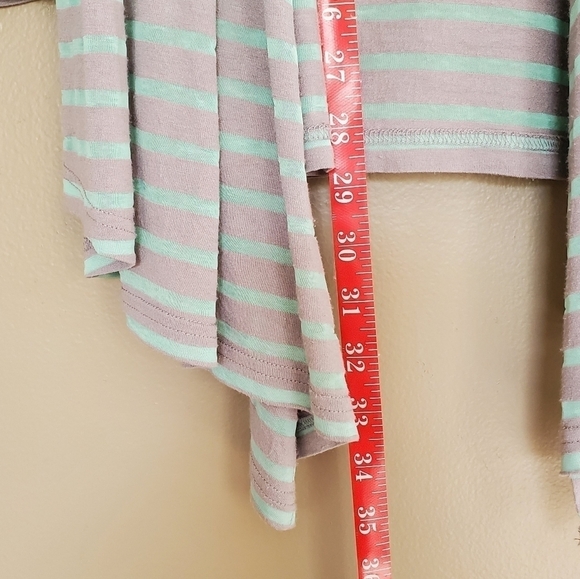 Vertigo striped cardigan grey mint green‎ size M open hi-lo lightweight layers - Picture 5 of 8